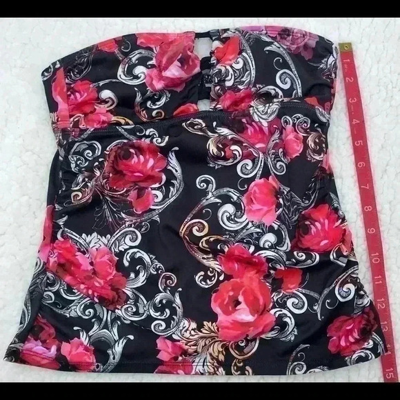 GUESS Los Angeles Strapless Brown w/ Floral Design Tankini Swimsuit Top Size S - Picture 4 of 8